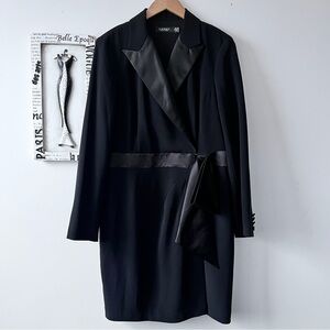Lauren Ralph Lauren Black Faux Wrap Tuxedo Cocktail Formal Dress Size 16 Women's